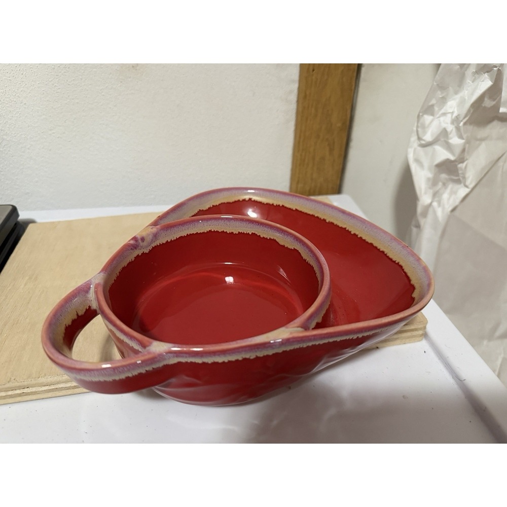 LTD Commodities Red Stoneware Drip Glaze Soup Cracker Bowl Chip Dip Dish